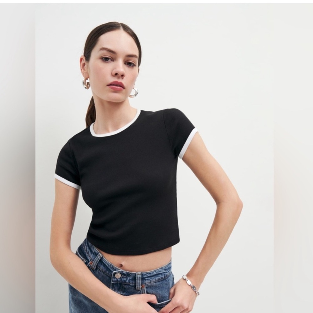 Reformation Black T, white trim